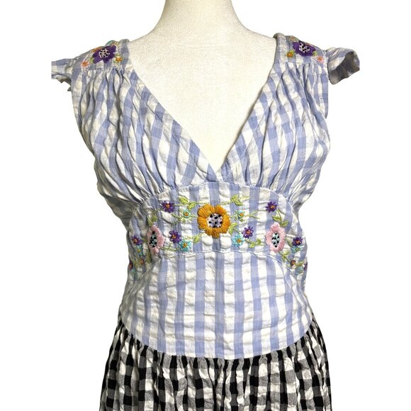 Tach Clothing Dress Medium Gingham Fit Flare Floral Embroidery Cottage Core - Picture 4 of 10